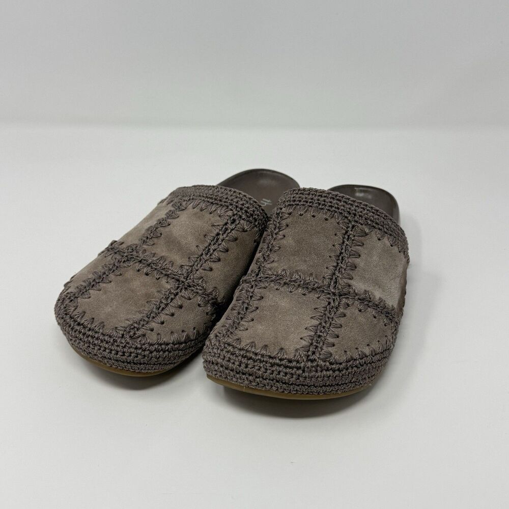 The Sak Bolinas Clogs Womens Size 7 Taupe Gray Hand Crochet Suede Slides